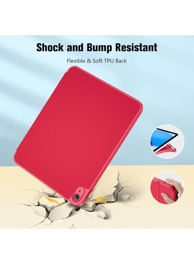 جراب لجهاز iPad A16 2025 الجيل الحادي عشر 11 بوصة / iPad الجيل العاشر 2022 10.9 بوصة مع حامل قلم، مصنوع من جلد PU متين، وغطاء خلفي مرن من مادة TPU مقاوم للصدمات، مزود بخاصية التشغيل/الإيقاف التلقائي (أحمر) - Image 3